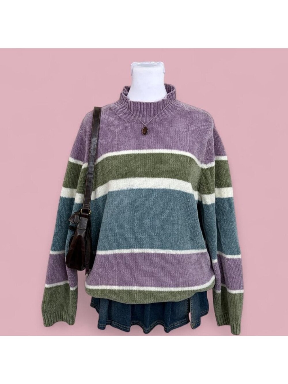 90s striped cottagecore mock neck sweater